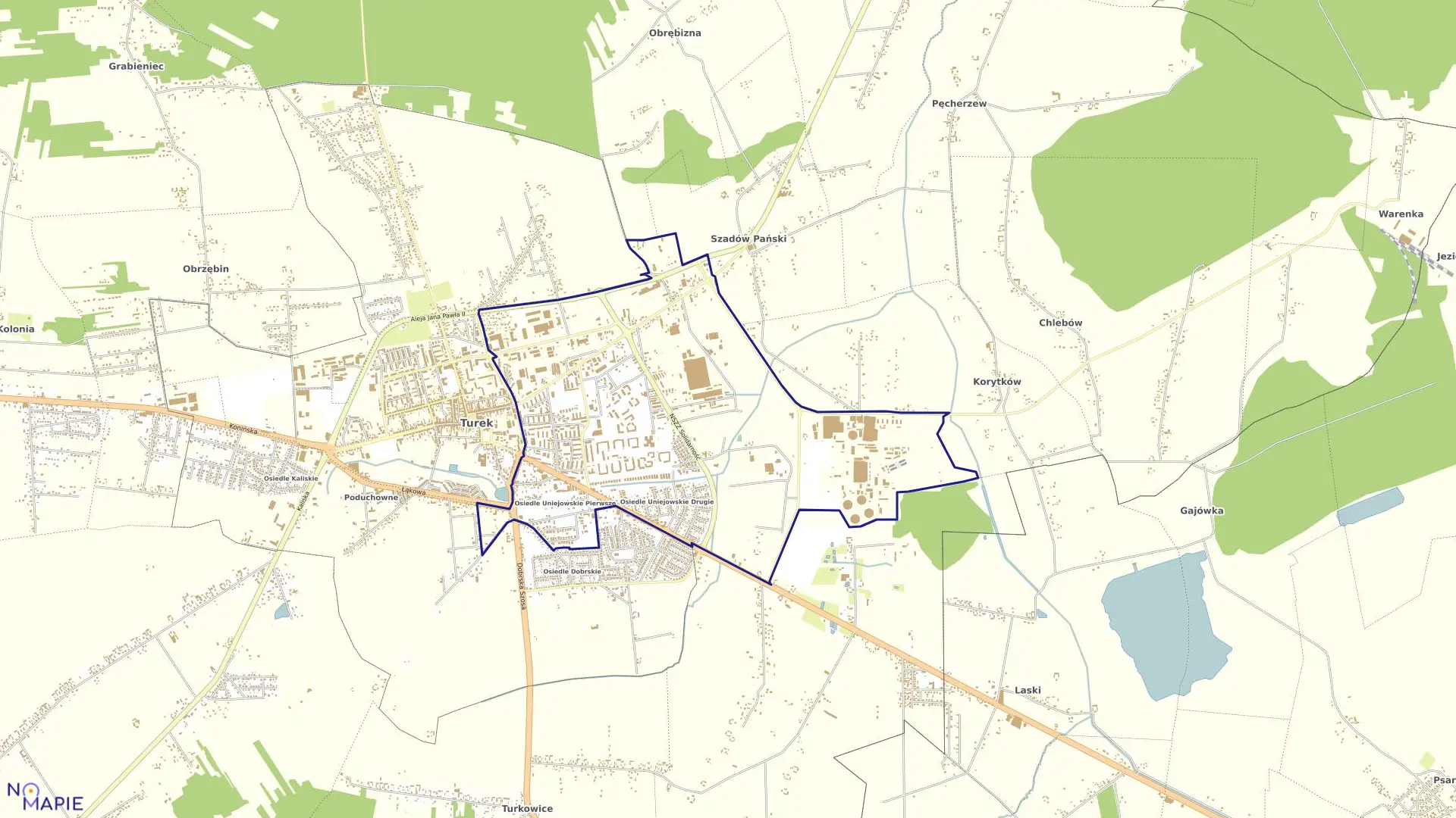 Mapa obrębu Turek B w mieście Turek